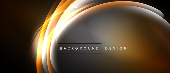 Abstract design features glowing orange curves over dark gray, black background. Text reads background design. Simple, modern aesthetic.