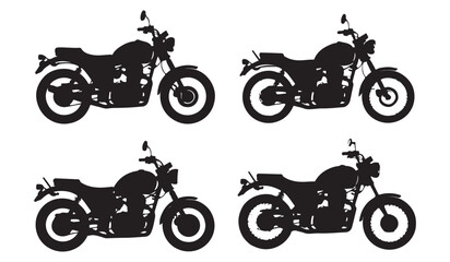  Four silhouettes of classic motorcycles on a white background