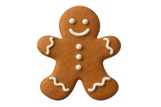 Gingerbread man cookie with happy icing face, enjoying holiday baking, a sweet christmas dessert concept on transparent background
