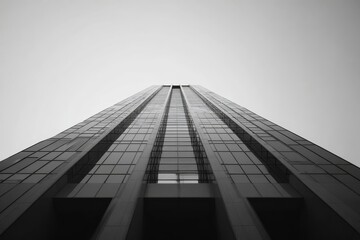 Tall glass building reaching high into the clear sky on a sunny day in the city