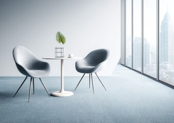 Modern waiting area with comfortable armchairs and a small table.