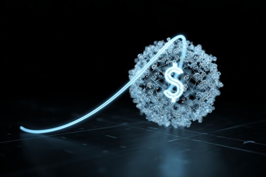 Visual representation of economic data analysis featuring a glowing dollar sign amidst abstract digital elements