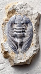 Ancient Life Encased: A meticulously preserved trilobite fossil rests gracefully within a sedimentary stone, offering a window into prehistoric existence and the mysteries of time.
