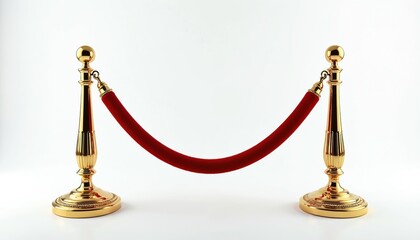 Golden stanchions with red velvet rope. Barrier for vip access, exclusive event, or premiere. Luxury entrance queue management for red carpet events and movie premieres.