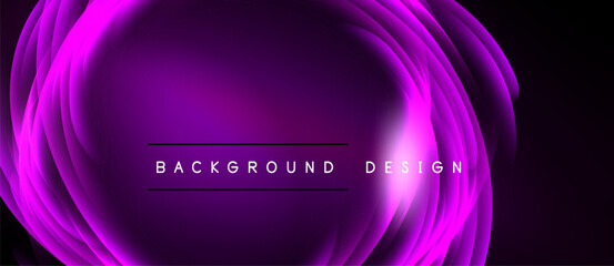 Abstract purple waves create dynamic background. Modern design features glowing lines, smooth gradients, dark space.