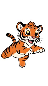 Adorable cartoon tiger cub playfully pouncing with joyful energy, perfect for children's content and cheerful designs