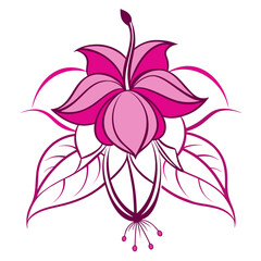 fuchsia flower line art vector on white background