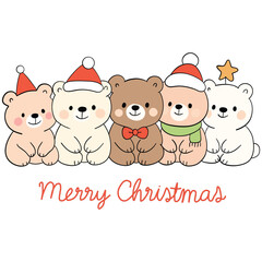 Cute Christmas Bear Friends Illustration