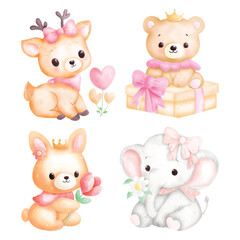 Fototapeta premium Cute Pastel Princess Animal Set