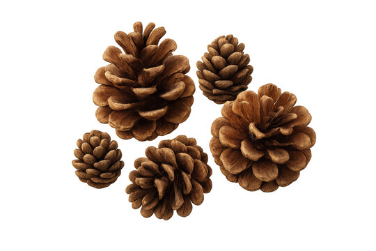 Natural pine cones group on transparent background, symbolizing autumn, winter holidays, nature, forest, and rustic decor