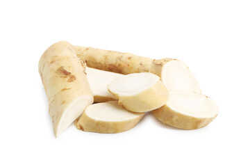 Fresh raw horseradish roots isolated on white