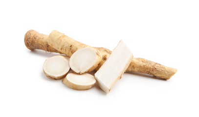 Fresh raw horseradish roots isolated on white