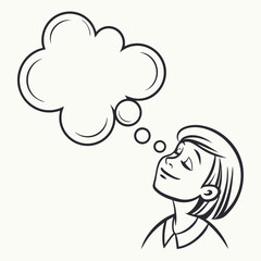 Person with closed eyes and a thought bubble above their head woman face