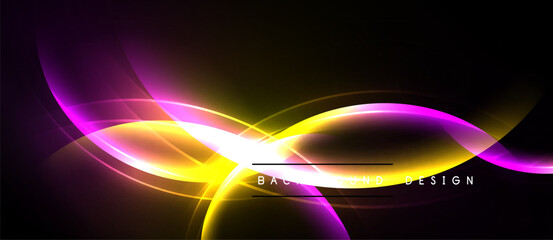 Abstract vibrant curves, glowing lines. Dark background creates dynamic visual effect. Modern design element for digital projects.