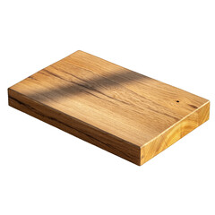 Rectangular Light Brown Wooden Plank with Visible Grain and Small Holes Isolated on a Transparent Background with Soft Shadows Across the Surface