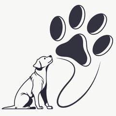 Dog Looking Up at Large Paw Print puppy animal