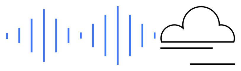 Blue soundwave lines and black cloud icon suggest audio technology, cloud storage, data streaming, communication, innovation, sound engineering, connectivity. Ideal for tech icons or simple flat
