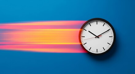 A clock face with motion blur streaks of orange and pink emanating from it, symbolizing the rapid passage of time and urgency