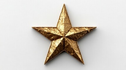 Obraz premium A detailed, textured golden star award centered against a clean, lightly textured white surface with soft studio lighting.