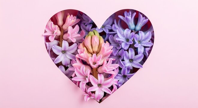 Pink and purple hyacinths in heart shape - Powered by Adobe