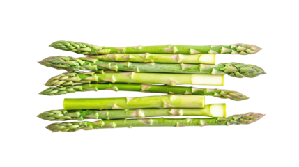 Fresh green asparagus stalks stacked isolated on transparent background