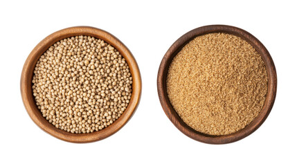 Whole bajra grains with bajra powder overhead side by side on transparent background