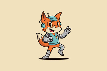 Cute Robot Fox Character Illustration.