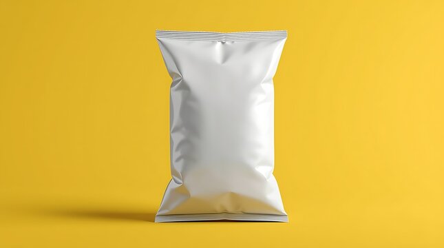 chips, snacks, candy , A white empty snack bag for food packaging , Blank white food pouch