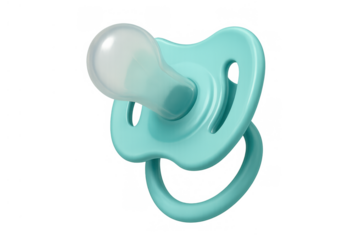 Baby pacifier in teal green color on transparent background, symbolizing childhood, comfort, and care for infants