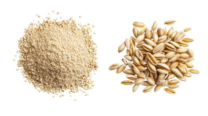 Pile of sesame seeds and oat grains isolated on transparent background