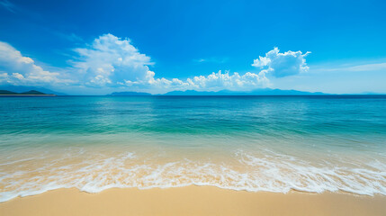 Sea and sand with blue sky in summer nature background.