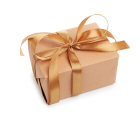 One gift box with ribbon isolated on white