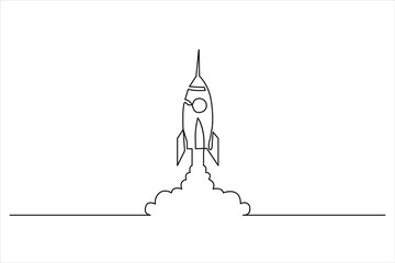 Minimalist outline drawing of a rocket on the ground
