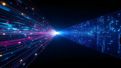 Abstract digital data streams converge and flow, illustrating the concepts of information, communication, and connectivity