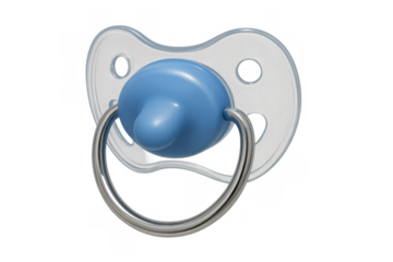 Blue baby pacifier, also known as a soother or dummy, providing comfort and soothing for infants and newborns. Transparent background