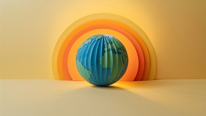 Obraz premium An artistic rendering of the Earth against a backdrop of colorful, layered arches