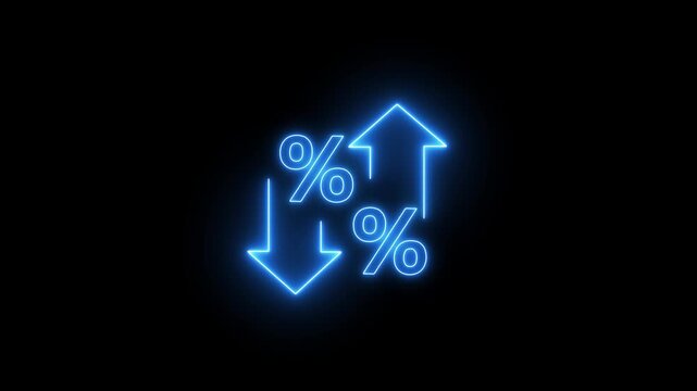 Neon Cost and Quality Control Icon Animation Business Strategy and Management Concept. Percentage icon of quality with up arrow and cost with down arrow .4K