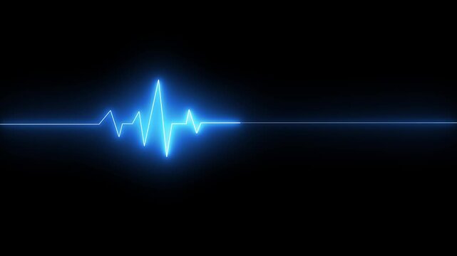Neon ecg line animation video on black background. Heart beat. Electrocardiogram. One pulse line. ECG heartbeat monitor, ECG monitor, Heart beating and pumping, medical abstract animation.