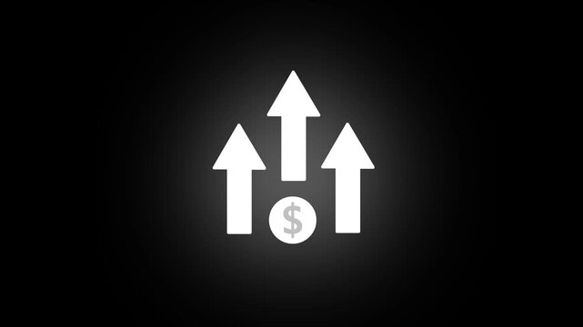 Glowing of dollar sign icon and up arrow isolated on transparent background. Loop animation video of a coin money dollar with an upward arrow concept icon.