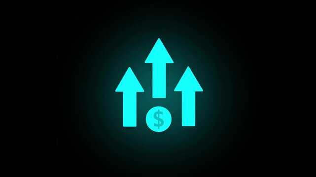 Glowing of dollar sign icon and up arrow isolated on transparent background. Loop animation video of a coin money dollar with an upward arrow concept icon.