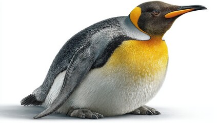Fototapeta premium A king penguin covered in snow its body is black and white and its neck is golden.