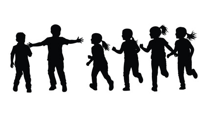 Silhouettes of children playing isolated on white background, Vector