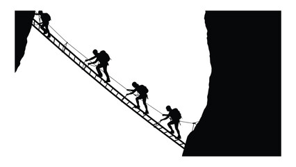 Mountain climbers on rope ladder silhouette isolated on white background, Vector © MehediHasan