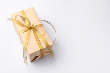 Beautiful gift box on white background. Space for text