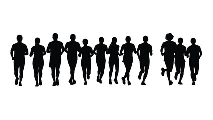 Group of running silhouettes isolated on white background, Vector
