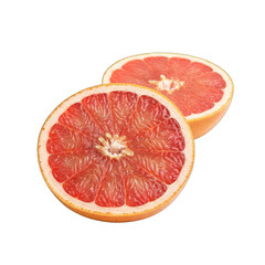 Ripe Ruby Red Grapefruit Halved and Isolated on a Clean Black Background Showcasing Juicy Pink Flesh and Citrus Texture with Soft Studio Lighting