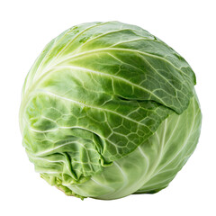 Round Green Cabbage Isolated on Transparent Background Top Down Warm Light Studio Shot Healthy Vegetable