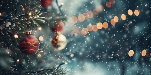 Christmas tree outdoors hanging night.