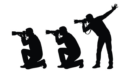 Photographer silhouettes with cameras isolated on white background, Vector
