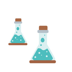 Two blue beakers icon, suitable for science education, lab comparisons, or illustrating measurement and mixing in chemistry class.